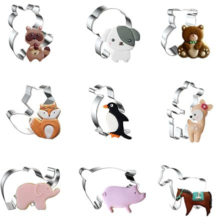 WDYJMALL Juego de 9 cortadores de galletas de animales, mapache, perro, oso, zorro, pingüino, ciervo, elefante, cerdo, caballo, B