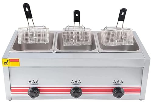 DRFGHK Friteuse Gaz Professionnelle,Puissance Feu Réglable,Friteuse à Gaz Commerciale en Acier Inoxydable 10l/20l/30l avec Pelle à Panier, Friteuse à Gaz pour Frites Beignets Poisson,30L