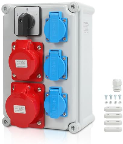 Hebitod Distributore a parete, 3 x 16A/230V + 1 x CEE 16A 5P+1 x CEE 32A 5P con interruttore a camme L-0-P con spina impermeabile M25, distributore per cantieri