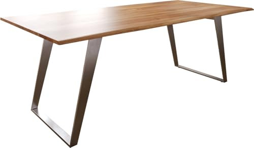 Esszimmertisch Edge S Akazie Natur 200x100 Edelstahl Schräg Live-Edge