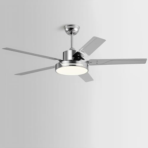 Ventilador de Techo Industrial con luz, silencioso, de 6 velocidades, de Metal, con luz LED de 48 W, Control Remoto e Interruptor de Pared para Sala de Estar y Dormitorio.