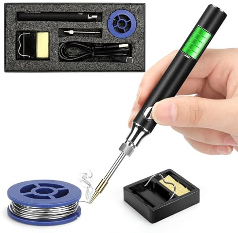 Portable Cordless Soldering Iron Kit with LED Light, Rechargeable Battery, Fast Heating, Battery Powered USB-C Soldering Tools