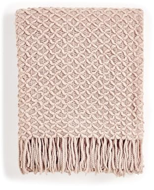 Crevent Stickad pläd i lantlig stil, filt för soffa, stol, säng och heminredning, mjuk, varm och mysig, lätt vikt, för vår och sommar, 127 x 152 cm, ljusrosa