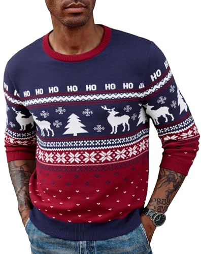 Wayleb Suéter de Navidad Hombre Jersey Navideño de Punto Reno Cuello Redondo Manga Larga Invierno