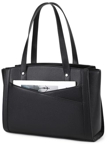 Myhozee Handtasche Damen Groß Tasche Shopper Schultertasche Laptoptasche 15.6 Zoll, Elegant Arbeitstasche PU Leder Handbags Tote Bag Lehrertasche Women mit 4 Fächern für Uni Schule Büro Schwarz