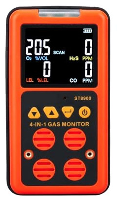 Détecteur de gaz Multi-gaz 4 en 1 Moniteur Oxygène O2 Sulfure d'hydrogène H2S Monoxyde Carbone CO Gaz Combustible Analyseur LEL Large Gamme de Tests