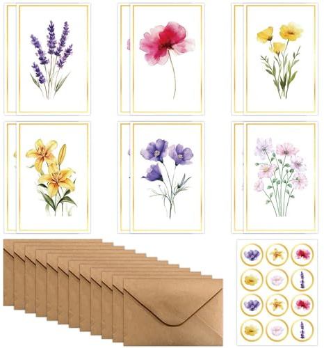 DEARBAG Cartes de Vœux, Carte Anniversaire avec Enveloppe, Carte Florale avec Enveloppes et Autocollants pour Anniversaires, Noël, Nouvel An, Saint Valentin, Anniversaires, Mariage