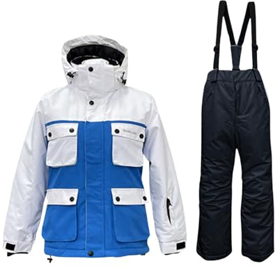 Conjunto de chaqueta de snowboard para niños y pantalones, con capucha, resistente al viento, traje de esquí cálido (negro, 130)