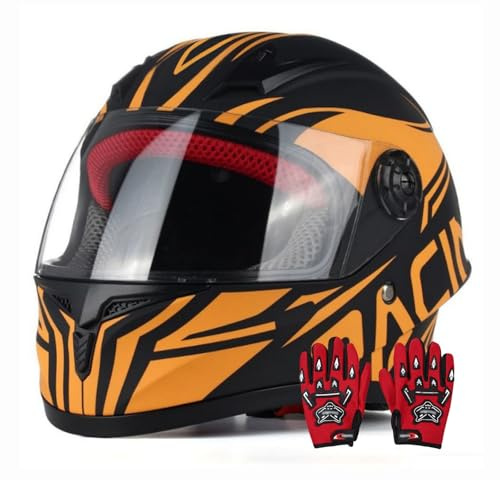 Casco Integrale Per Bambini Con Omologazione DOT,Casco Per Go-Kart,Scooter Elettrico, Ciclomotore,Casco Per Bambini Ragazzi E Ragazze,Per Moto Da Cross,Per Bambini Dai 3 Ai 14 Anni 9,XL/(53~54cm)