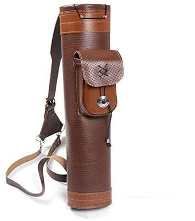 Zymjzbetic Pfeilköcher Schulter-Rücken-Köcher-Bogen-Pfeilhalter aus Leder mit großer Tasche, handgefertigte Riemen, Gürteltasche für die Zielübung(Brown 1)