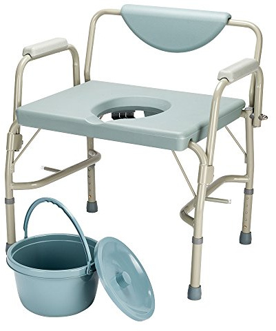 Mefeir 550 lbs Heavy Duty Drop Arm Medical Bedside Commode Chair, Homecare Toilet Seat with Safety Steel Frame, 6 Quart Capacity Pail, Adjustable Height Support Tool-Free Easy Assembly Blue Grey