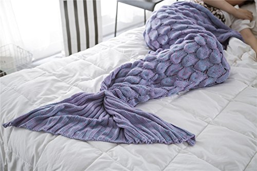Mermaid Tail Decke Meerjungfrau Schlafsack Blanket, Häkeln Handwerk Warm Sofa Wohnzimmer Blanket für Kinder (Lila) 140 x 60 cm