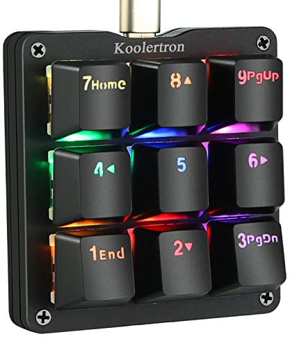 Koolertron One Handed Macro Mechanical Keyboard, RGB LED Backlit Portable Mini One-Handed Mechanical Gaming Keypad OSU! Keyboard 9 Fully Programmable Keys Blue Switches