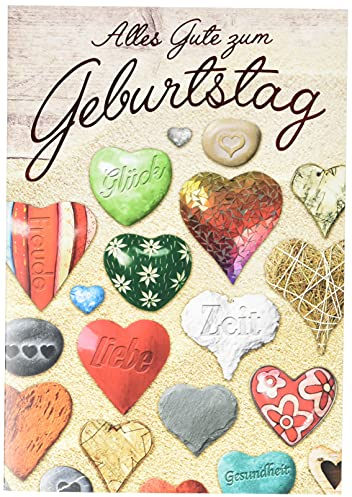 Perleberg Geburtstagskarte Basic Classic - bunte Herzen - 11,6 x 16,6 cm, 7510116-2