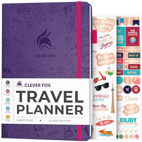 Clever Fox resedagbok – semesterplanerare med budgetplan, packlista, dygnet spårare och resedagbok – reseplanerare för kvinnor, män och par – A5 storlek, lila