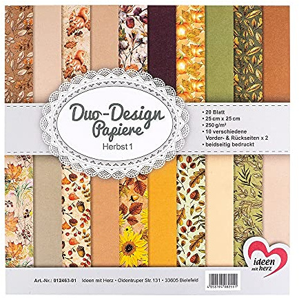 Ideen mit Herz Duo-Design | Bloc de Papel Craft 25 x 25 cm | 250g/m² | Impreso por Ambas Caras | Papel de Diseño con Motivos | Ideal para Scrapbooking (Otoño 01)