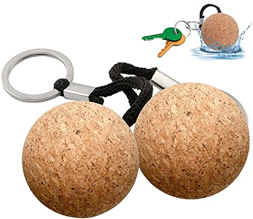 2 Pcs Floating Cork Keyrings, 53mm Floatable Wooden Ball Key Chain Water Buoyant Key Ring Lightweight Water Sports Accessories for Swimming Diving Fishing Canoeing Sailing Kayaking Marine Boat