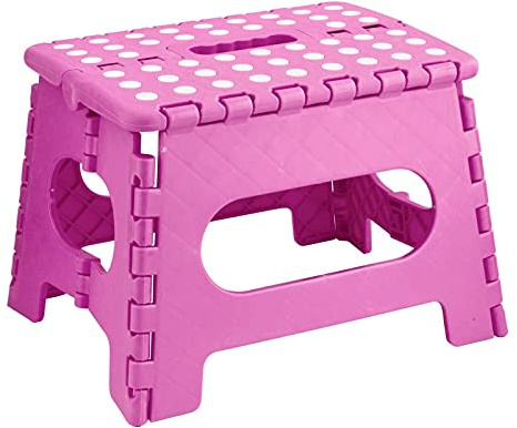 Folding Step Stool Lightweight Strong Compact Non-Slip Multi-Purpose Easy Carrying Foldable Stool for Kids & Adults, Kitchen Garden Bathroom (9 Inch Pink)