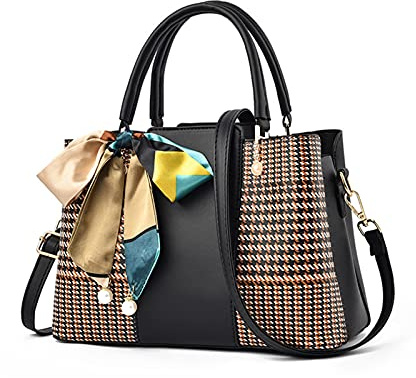 NICOLE & DORIS Elegante Tasche Damen Designer Schultertaschen Mode Handtasche Tasche mit Gewebtem Muster PU Leder Tote Bag Frauen Umhängetasche mit Anhänger Schwarz