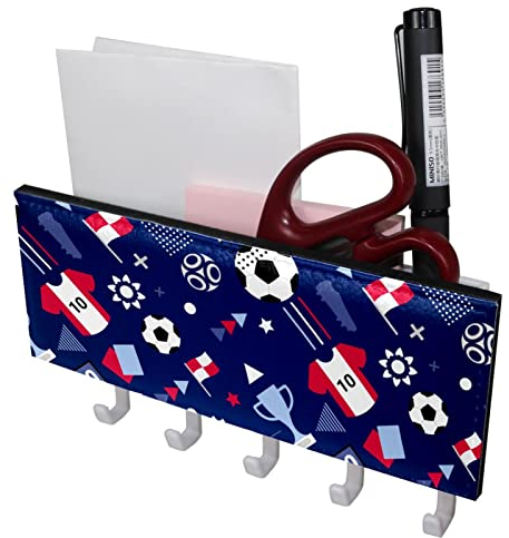 5 Haken Schlüsselhalter Schlüsselhaken mit Fußball-Muster, Wandmontage, Garderobe, Briefablage, geeignet für Eingangsbereiche und hinter Türen