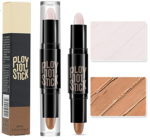 Highlight Contour Stick - 2 in 1 Makeup Shading Stick/Concealer Stick/Concealer Shadow Pen/Contour Concealer Highlighter Stick/Double Head Body Face Brightens & Shades Make Up Tool (Ivory+Brown)