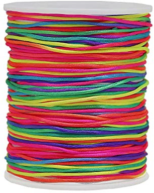Fbshicung Cordoncino in nylon satinato, 70 m, 1,5 mm, per lavori artistici e artigianali, braccialetti macramè, collane, fai da te, creazione di gioielli (arcobaleno)