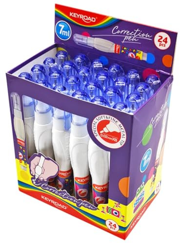 KEYROAD Lot de 24 stylos correcteurs en métal, pointe de précision, 7 ml, blanc, pour la maison, l'école, le bureau