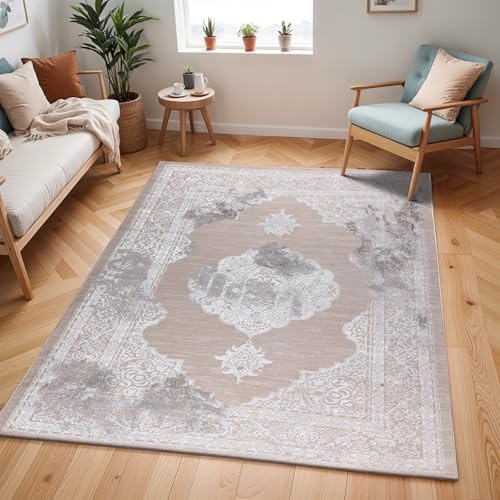Livabliss Cuerogier Tappeto Vintage Tappeto per Soggiorno, Corridoio, Cucina Tappeti Salotto Classico, Orientale, leggera Manutenzione Pelo Corto, Grande, 120x170 cm Beige