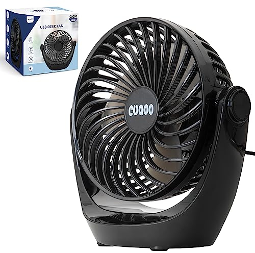 CUQOO USB Desk Fan – 360° Rotatable USB Powered Portable Small Desktop Fan with 3 Speeds, Powerful, Lightweight & Compact Cooling for Home, Office, Bedroom, Travel & Camping Essentials