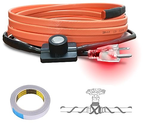 Cupohus Heat Tape for Water Pipes with Thermostat 6FT, Freeze Protection Self-Regulating Heat Trace Cable for Metal, Plastic Home Pipes, Roof and RV, 110-120V