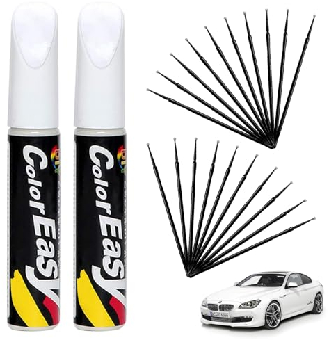 Lápiz de Retoque 2PC para Coche - Bolígrafo y Pluma Reparador de Arañazos - Rotulador Pintura en Blanco