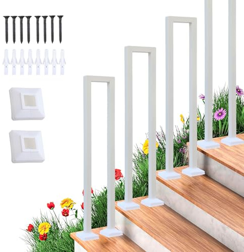 Barandilla Escalera 35-110cm Forma de U, Pasamanos Interior/Exterior para Villas, Balcones, Pasillos (Blanco, 85cm)