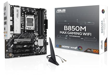 ASUS B850M MAX Gaming Mainboard Sockel AMD AM5 (mATX, DDR5, PCIe 5.0, 3X M.2, WiFi 6, BIOS Flashback, Aura Sync, Q-LED Core)