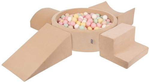 KiddyMoon Area di Gioco in Schiuma con Tondo Piscina di Palline per Bambini Piscina (300 Palline) + Version 5, Beige Sabbia: Beige Pastello/Giallo Pastello/Bianco/Menta/Rosa Chiaro
