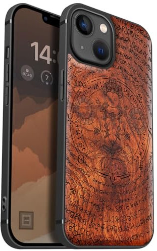 Carveit Coque magnétique pour iPhone 13 Coque Bois Cover, Bois Etui de téléphone Antichoc Compatible Magsafe avec Apple 13 Case (Rosé-Bouddha énigmatique)