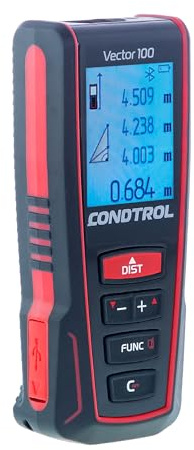 CONDTROL – VECTOR 100 Entfernungsmesser – Reichweite 0,05 bis 100 Meter – kontinuierliche präzise Messung – roter Laser – Bluetooth – 2+1 Jahr Garantie – Lieferung mit Zubehör