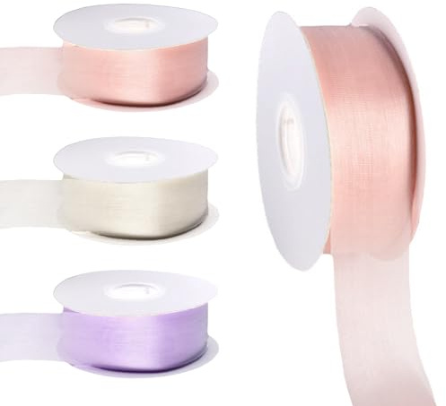 Rongxze 3 Stück Geschenkband Band, Dekoband Hochzeit Organza Seidenband für Hochzeit, Geburtstag, Taufe, Schleifen, DIY Geschenk (Gold, Lila, Rosa)