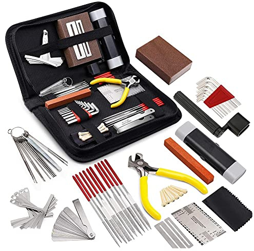 iFutniew 45-teiliges Gitarren-Reparatur-Wartungswerkzeug-Set mit Tragetasche, großes Pflege-Set für Akustikgitarre, E-Gitarre