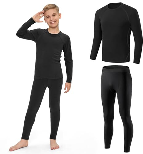 AUYAO Ensemble de Sous-Vêtement Thermique Enfant, Hiver T-Shirt à Manches Longues&Leggings Set, Vêtement Thermique Sport Respirants Thermiques Ensemble pour Ski et Football pour Garçon et Fille(30)