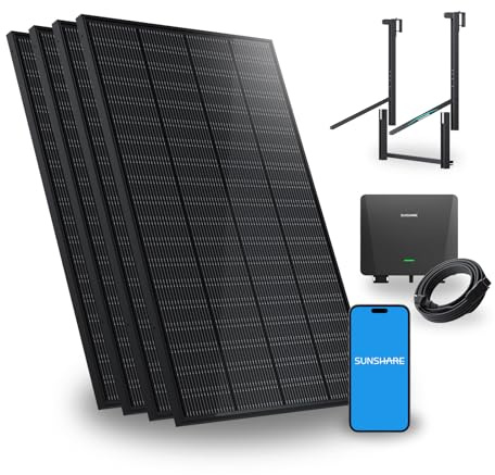 SUNSHARE Ray 800W Balkonkraftwerk mit Halterung (Geländer-Balkon/Balkonkrümmung) - Balkonkraftwerk 800W komplett Steckdose - neuester 800 Watt Wechselrichter - Solaranlage Komplettset - 5m Kabel