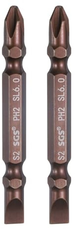 QUARKZMAN 2Pcs Embout de Tournevis Magnétique à Double Extrémité 6mm PH2/Sl6 65mm Longueur 1/4 Tige Hexagonale Acier S2 Embout de Tournevis Cruciforme Plat Cruciforme, Rouge