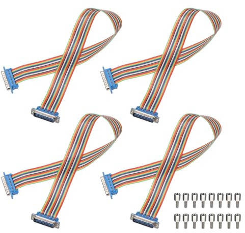 sourcing map 4 Pcs IDC Serial Cable Rainbow Wire Flat Ribbon Cable DB25 Male to DB25 Male 19.7 Inch Length 2.54mm Pitch Breadboard Jumper Wires for Electronic Projects
