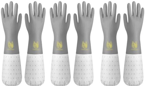 SXTYYH Durable Gants en Caoutchouc for Le Lavage De La Vaisselle Imperméables Longs Gants De Nettoyage for Tâches De Cuisine, Gants Menage Réutilisable 3 Paires(Gray,3 Pairs_M)