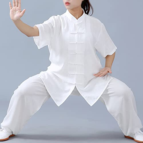 Tai Chi Uniformes Hommes Et Femmes Été Manches Courtes Vêtements D'entraînement d'arts Martiaux Kung Fu Coton Et Lin Wing Chun Shaolin Qi Gong Uniformes Unisexe