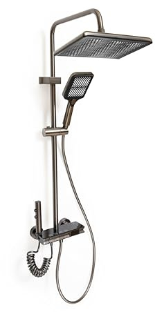 Forega - Columna de ducha termostática | Pantalla digital precisa | Grifo y ducha incluidos, diseño moderno y elegante, fácil de instalar | Temperatura LED, gris, metal