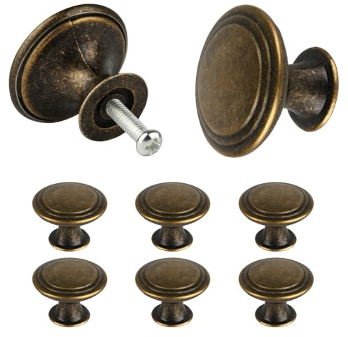 VARHHUXHA Round Kitchen Cabinet Pulls Door Knobs for Chest of Drawers Furniture Cupboard Dresser Wardrobe Door Handles and Knobs, with Screws and Screwdriver (6 Pcs - Bronze)