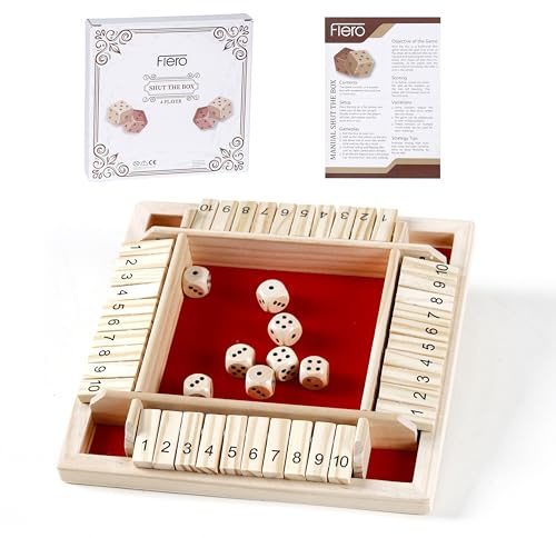 Flero Shut The Box – 4-spelare tärningsspel – taktik- och räkspel (röd) – brädspel, pedagogisk leksak, utbildningsspel för barn och vuxna – 8 tärningar