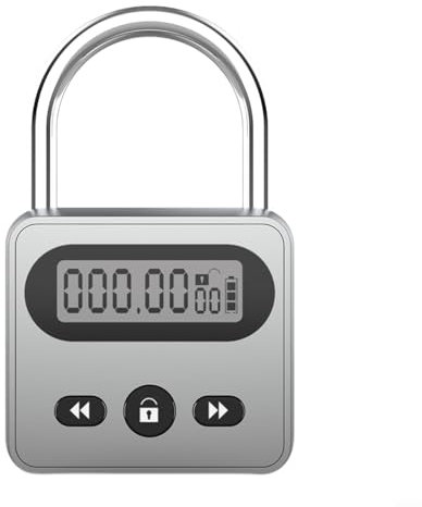Timing-Vorhängeschloss mit digitalem Timer und Alarm, robustes Metallgehäuse, spritzwassergeschützt und über USB wiederaufladbar, automatische Entriegelung für selbstkontrollierte Korrektur (grau)