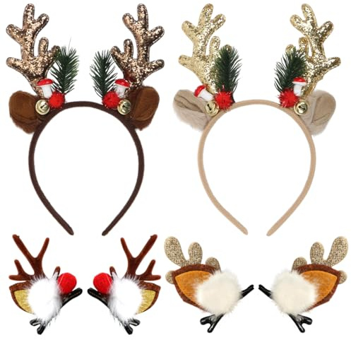 MorLuks Weihnachten Haarreifen Rentier, Weihnachts Haarschmuck, Haarklammer Weihnachten, Haarschleife Weihnachten, Haarreifen Rentier und Haarspangen für Mädchen Damen Weihnachtskostüm