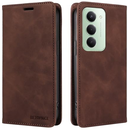 DEDUX fodral kompatibelt med Xiaomi Redmi 15 5G, RFID-blockerande magnetiskt läder flip fodral kreditkortshållare folio telefonfodral. Mörkbrun